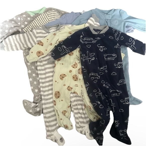 Lot Of 7 Neutral Footie Pajamas Size 6-9 Months 2 Way Zipper - Picture 1 of 9